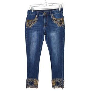 Womens Tesoro Moda Embellished Blue Denim Jeans Rhinestone Accents Stretch 6